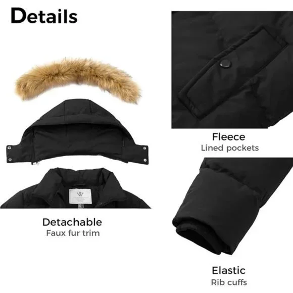 Women's Winter Puffer Coat Long Warm Jacket Faux Fur Hood Waterproof Insulated